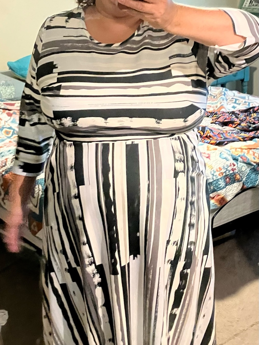 Melissa McCarthy Seven7 Black & White Striped High-Low Maxi Dress